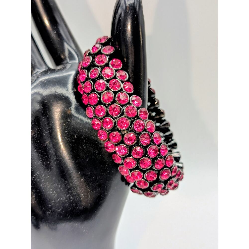 Hot Pink Bezel Set Crystal Gun Metal Stretch Bangle Bracelet